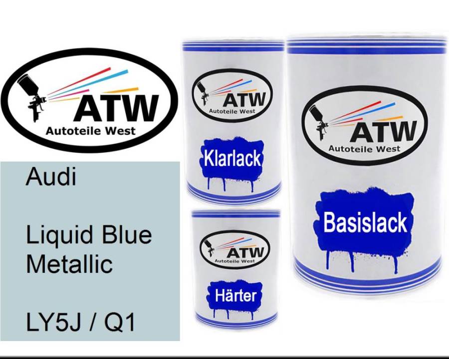 Audi, Liquid Blue Metallic, LY5J / Q1: 500ml Lackdose + 500ml Klarlack + 250ml Härter - Set, von ATW Autoteile West.